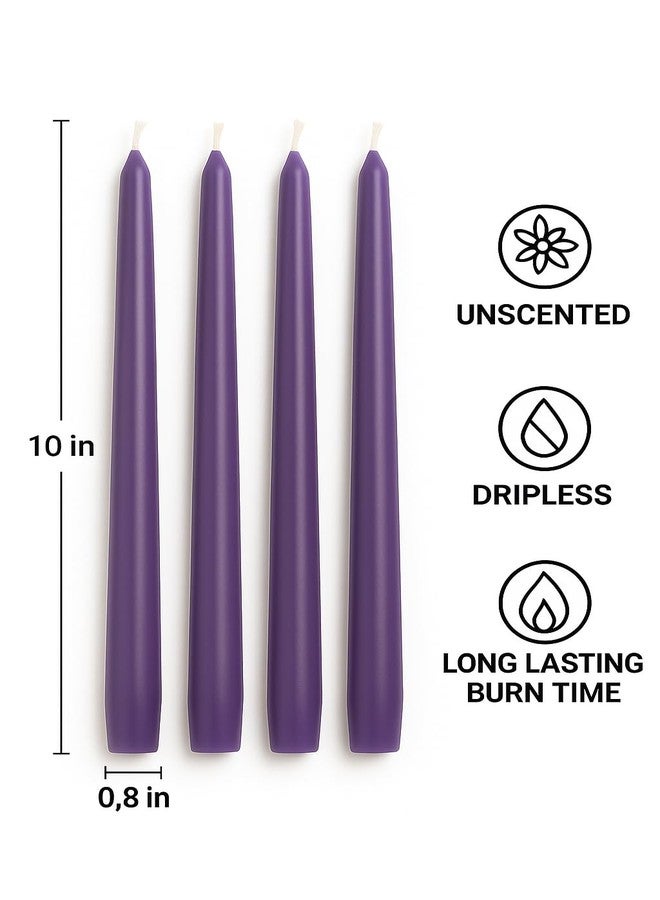 Dinil Purple Taper Candles - 10 Inch Tapered Candles Set of 4 - Unscented Taper Candles - Decorative Long Candlesticks for Decoration, Festival, Dinner, Party - Long Burning Time - Purple - Image 2
